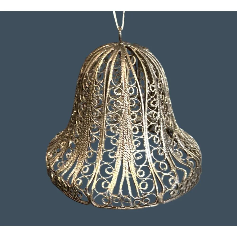 Vintage Silverplate Filigree Bell Ornament With Crystal Clapper 2.25" Holiday De - Picture 6 of 7